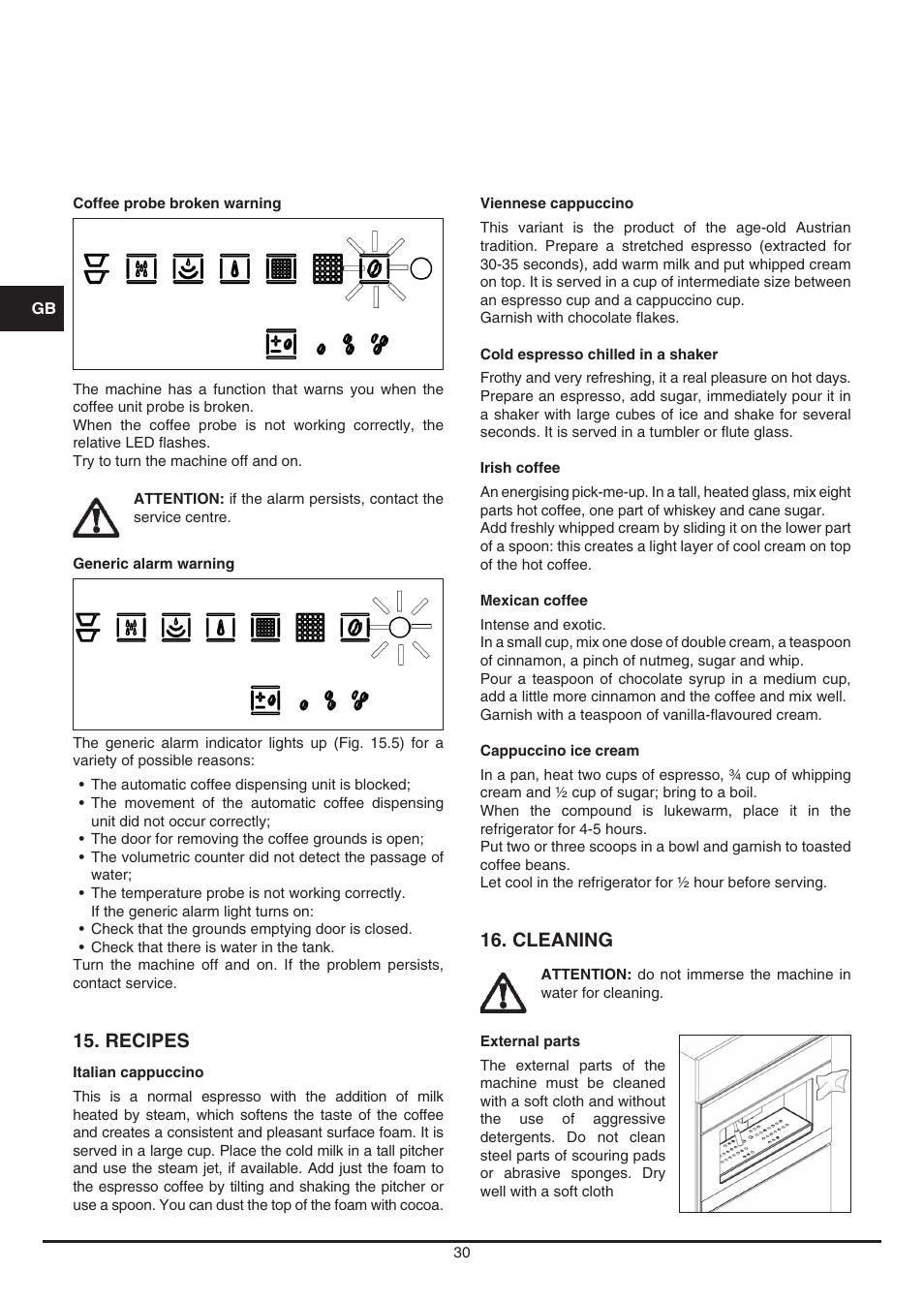 Recipes, Cleaning | Fulgor Milano CCM 4509 TC User Manual | Page 30 / 96