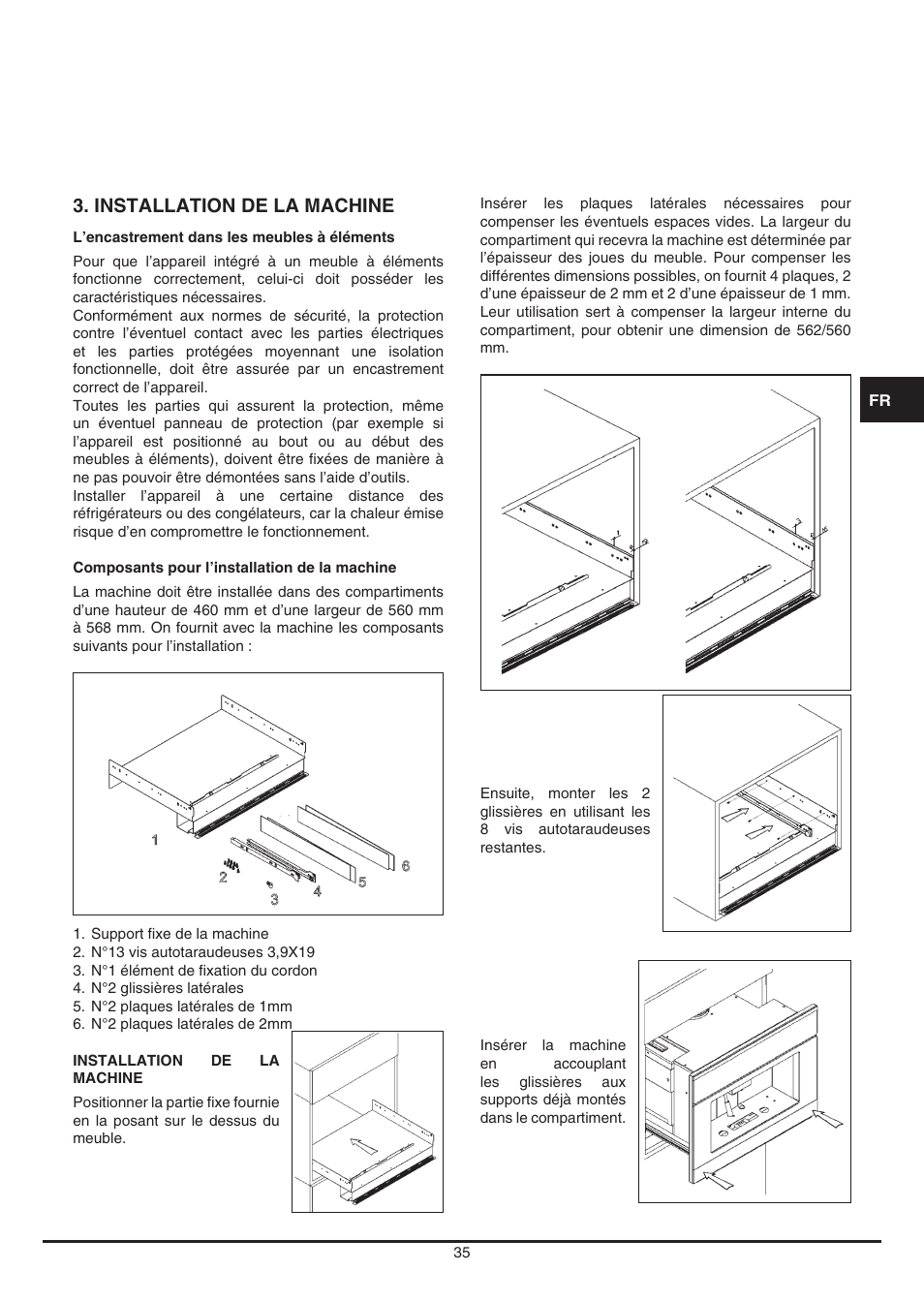 Installation de la machine | Fulgor Milano CCM 4509 TC User Manual | Page 35 / 96