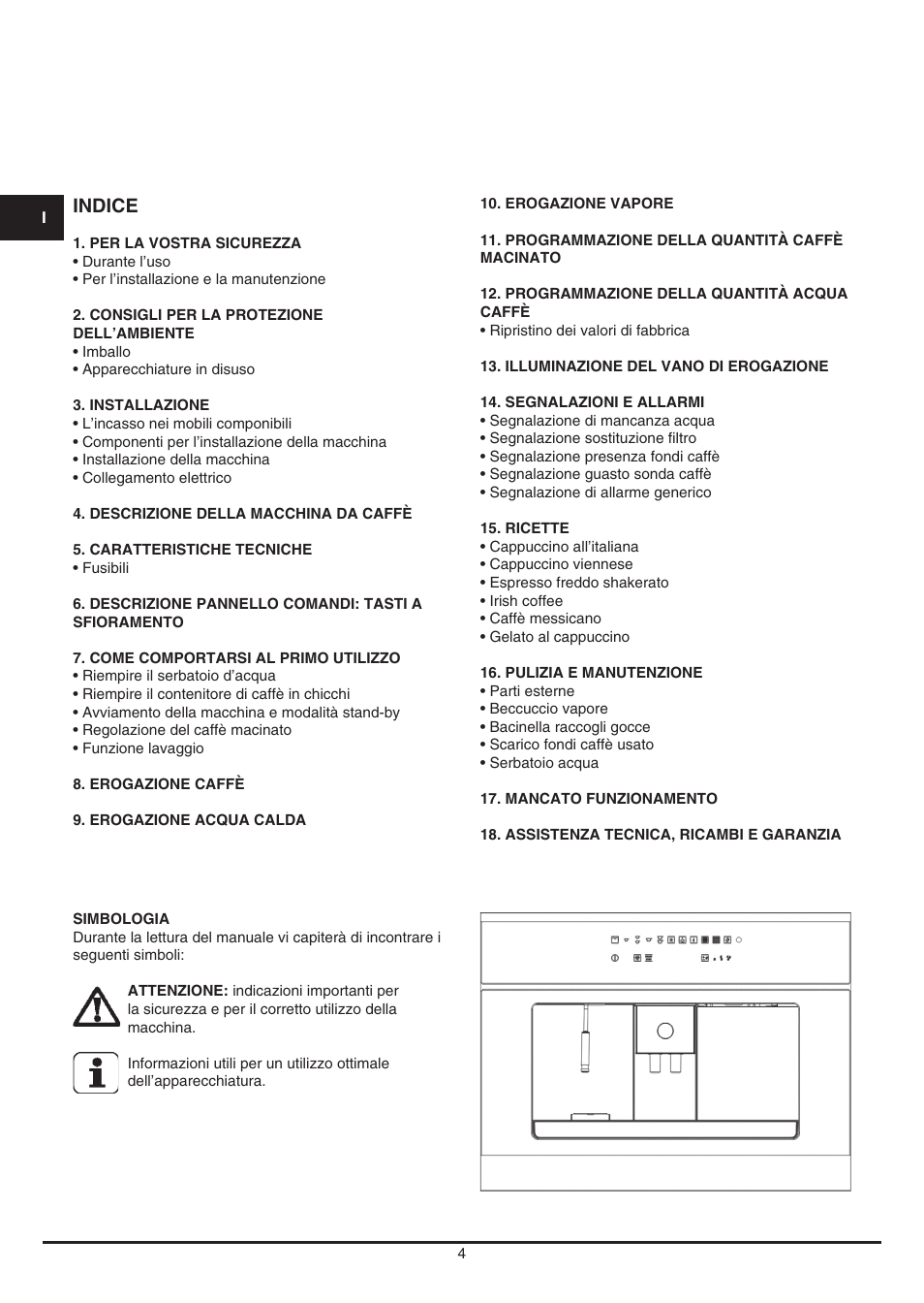 Indice | Fulgor Milano CCM 4509 TC User Manual | Page 4 / 96