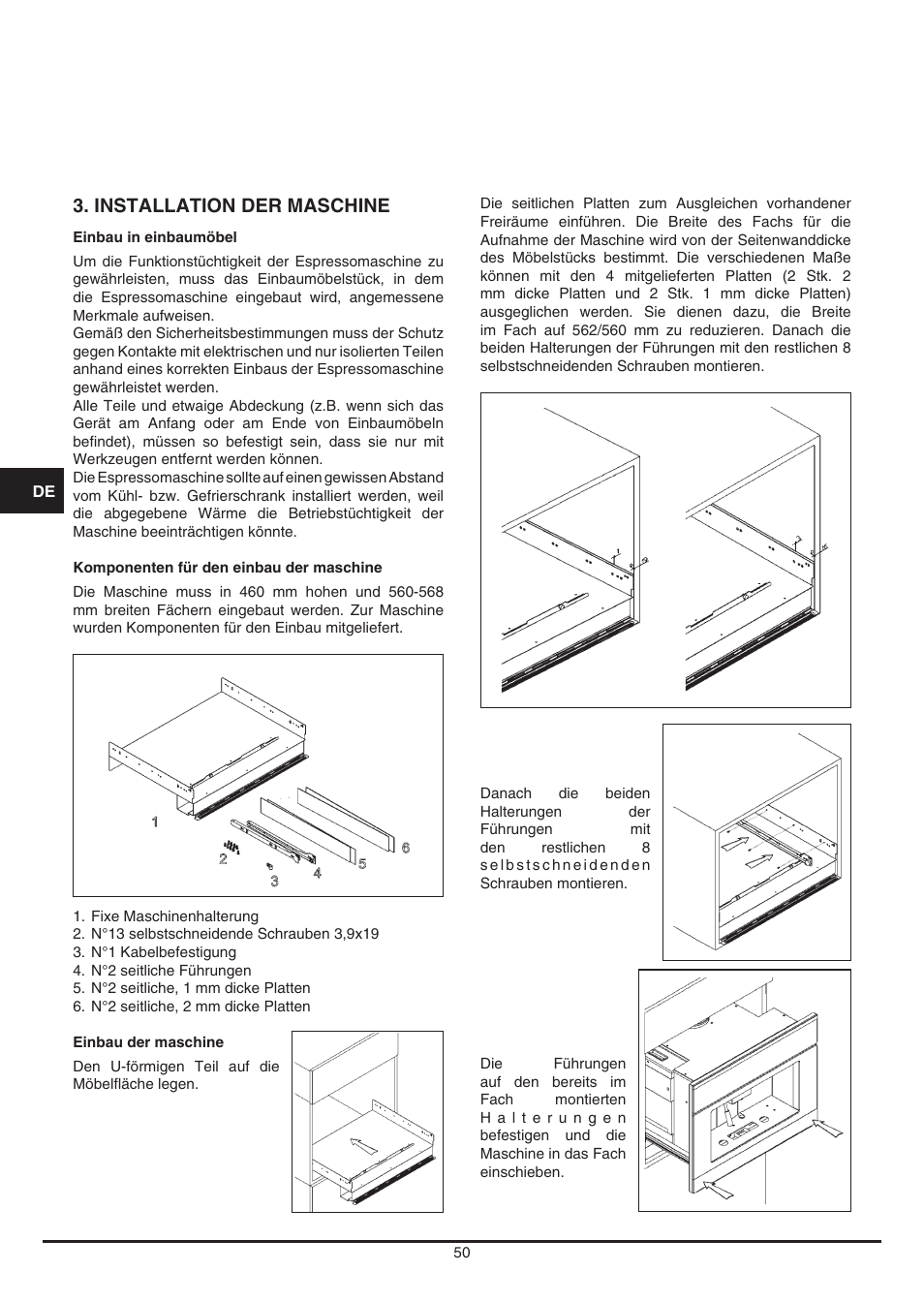 Installation der maschine | Fulgor Milano CCM 4509 TC User Manual | Page 50 / 96