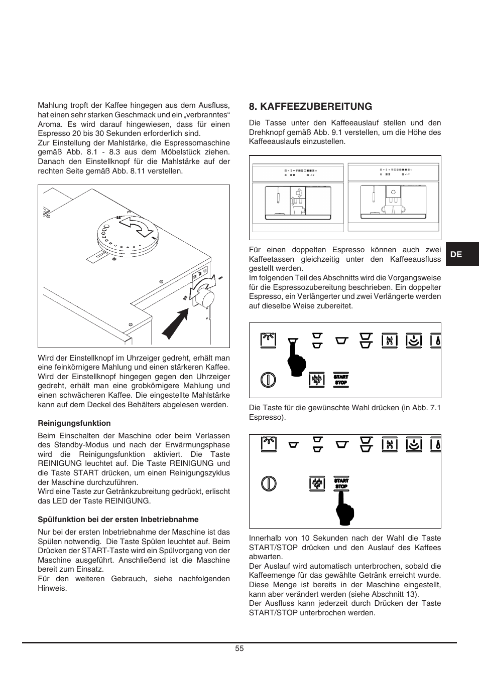 Kaffeezubereitung | Fulgor Milano CCM 4509 TC User Manual | Page 55 / 96