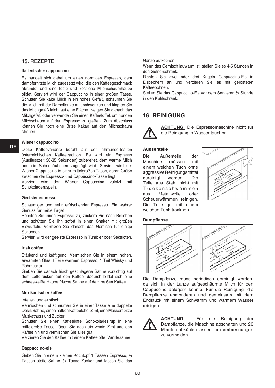 Rezepte, Reinigung | Fulgor Milano CCM 4509 TC User Manual | Page 60 / 96