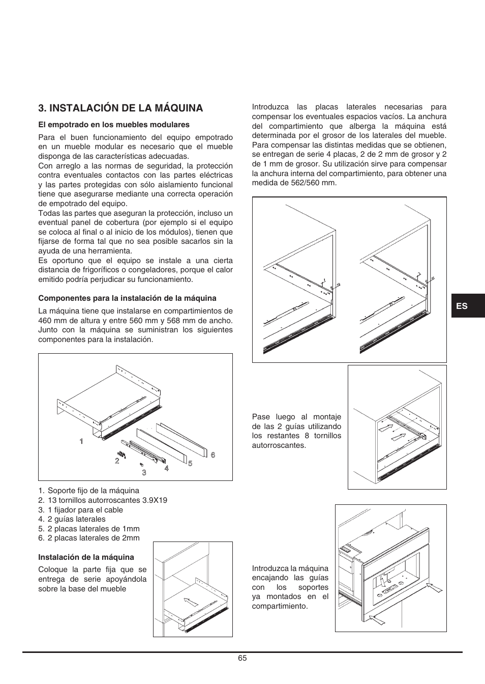 Instalación de la máquina | Fulgor Milano CCM 4509 TC User Manual | Page 65 / 96