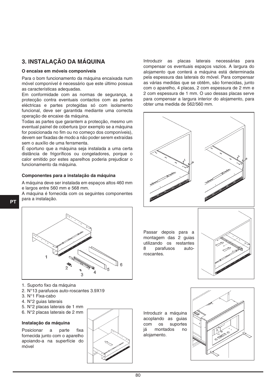 Instalação da máquina | Fulgor Milano CCM 4509 TC User Manual | Page 80 / 96