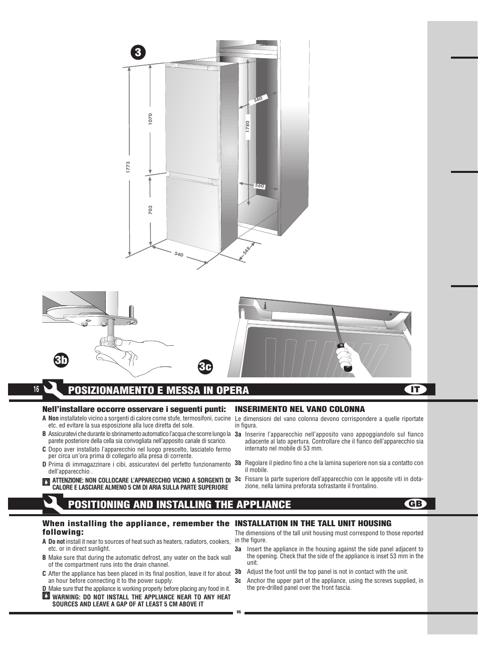 3b 3 3c, It gb 16 | Fulgor Milano FBC 342 TNFED User Manual | Page 16 / 44