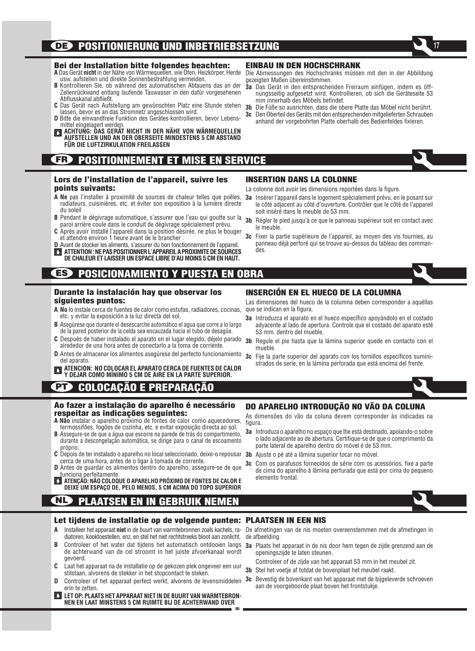 De fr es pt nl | Fulgor Milano FBC 342 TNFED User Manual | Page 17 / 44