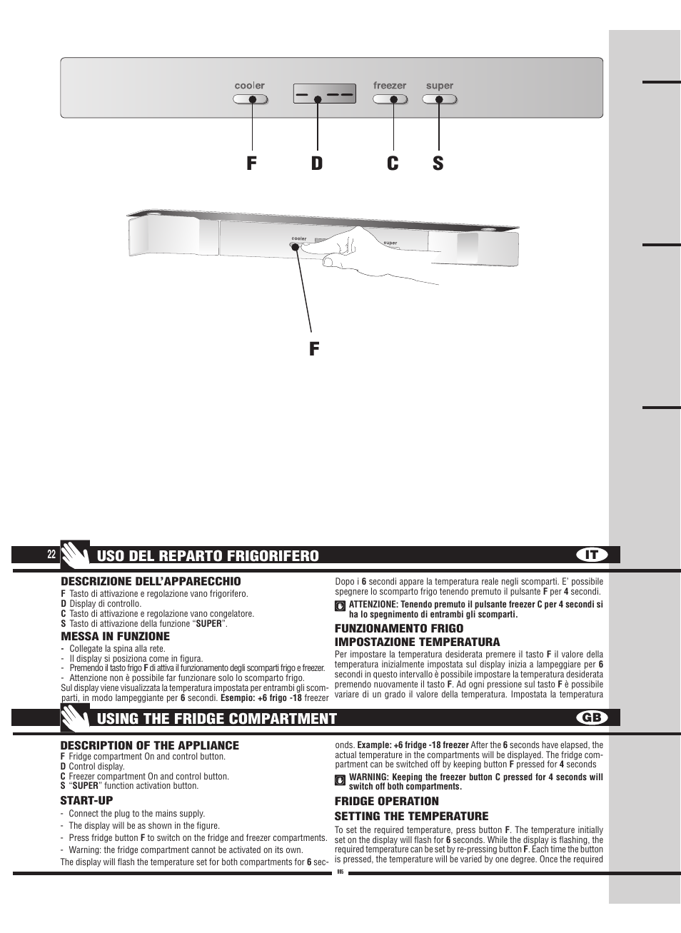 Sf c d f | Fulgor Milano FBC 342 TNFED User Manual | Page 22 / 44