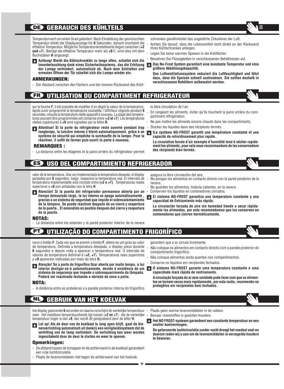 De fr es pt nl | Fulgor Milano FBC 342 TNFED User Manual | Page 25 / 44
