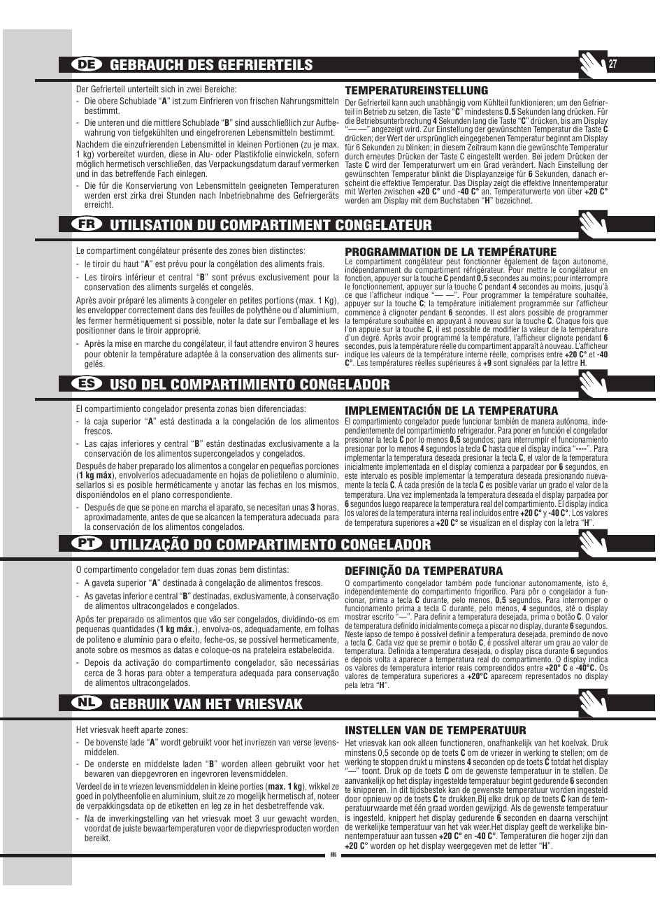 De fr es pt nl | Fulgor Milano FBC 342 TNFED User Manual | Page 27 / 44