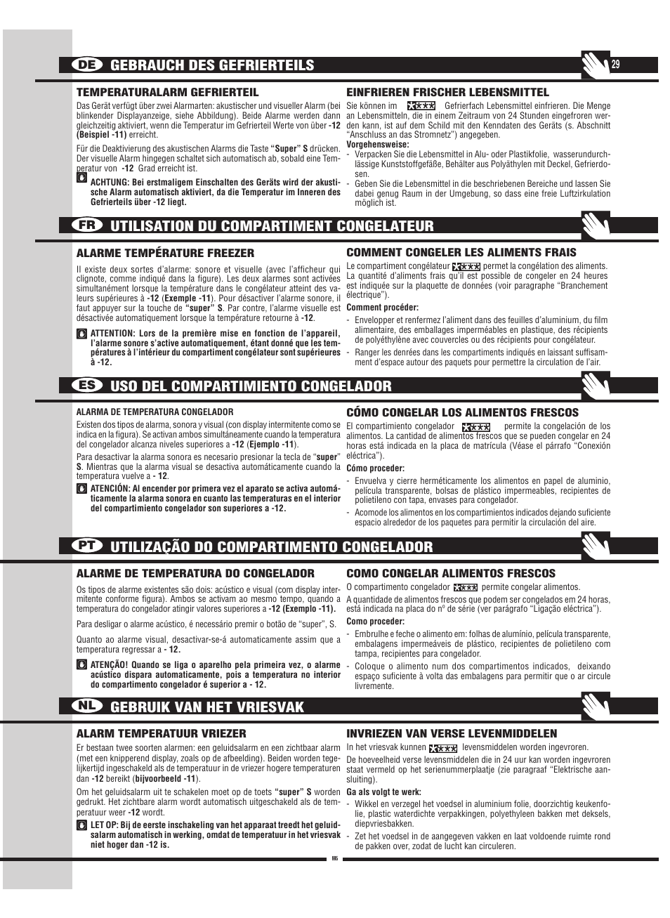 De fr es pt nl | Fulgor Milano FBC 342 TNFED User Manual | Page 29 / 44