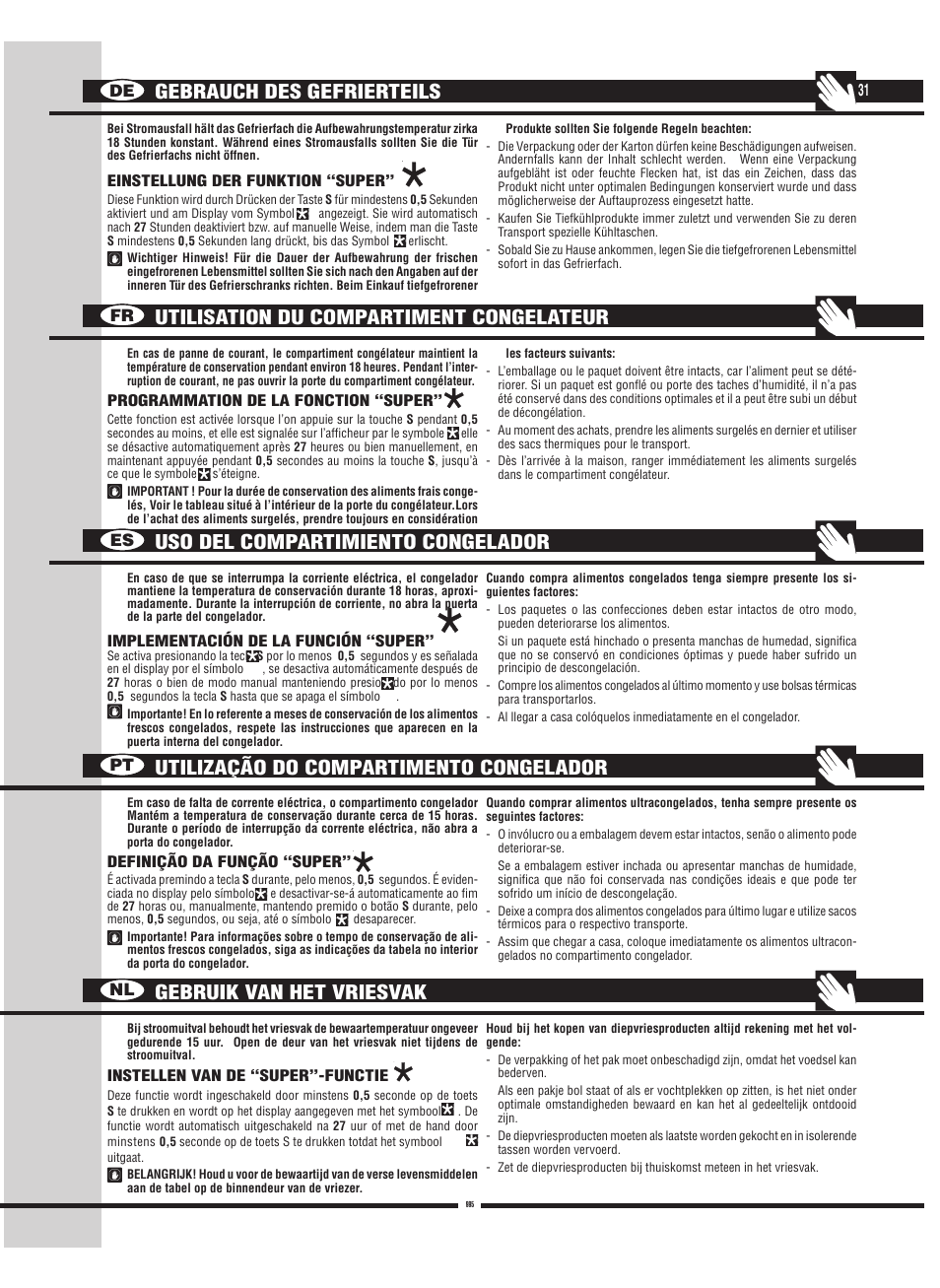 De fr es pt nl | Fulgor Milano FBC 342 TNFED User Manual | Page 31 / 44