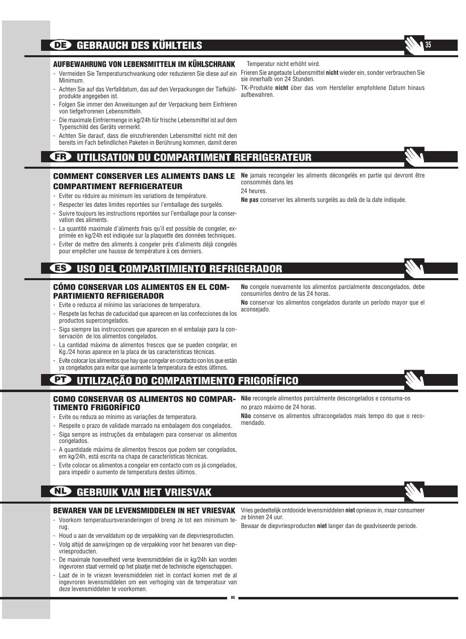 De fr es pt nl | Fulgor Milano FBC 342 TNFED User Manual | Page 35 / 44