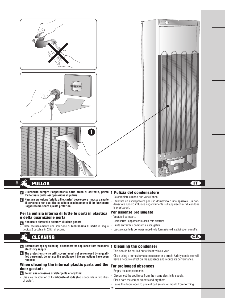 Pulizia, Cleaning | Fulgor Milano FBC 342 TNFED User Manual | Page 36 / 44