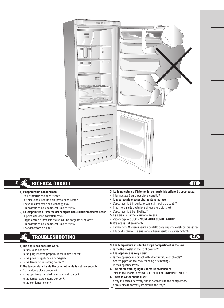 Ricerca guasti, Troubleshooting | Fulgor Milano FBC 342 TNFED User Manual | Page 40 / 44