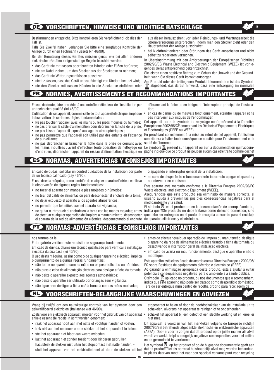 De fr es pt nl | Fulgor Milano FBC 342 TNFED User Manual | Page 5 / 44