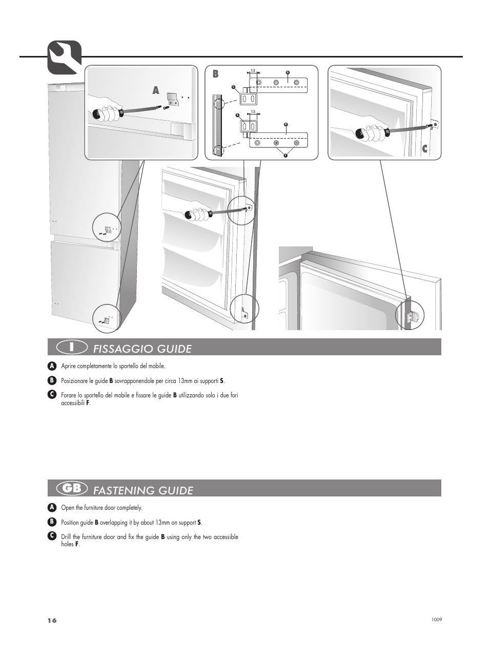 Fissaggio guide fastening guide | Fulgor Milano FBC 332 FE User Manual | Page 16 / 36