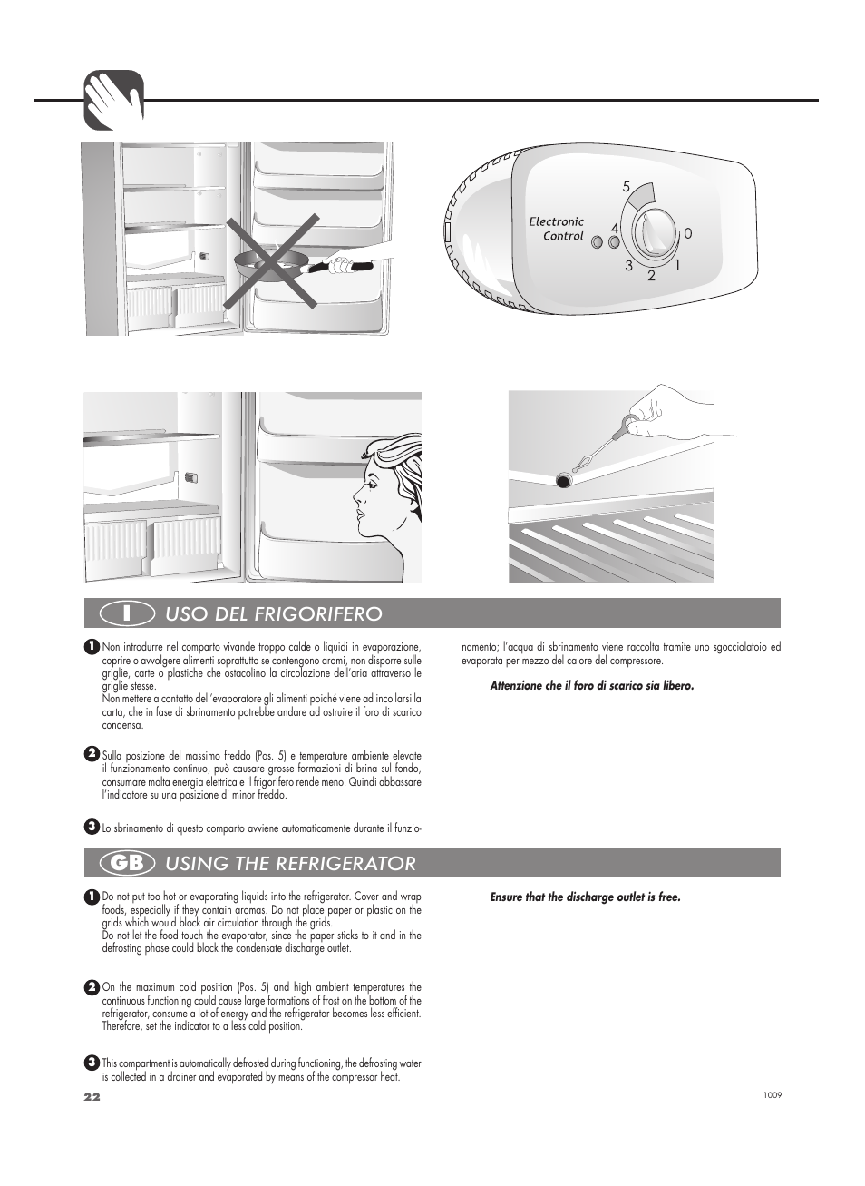 Uso del frigorifero using the refrigerator | Fulgor Milano FBC 332 FE User Manual | Page 22 / 36