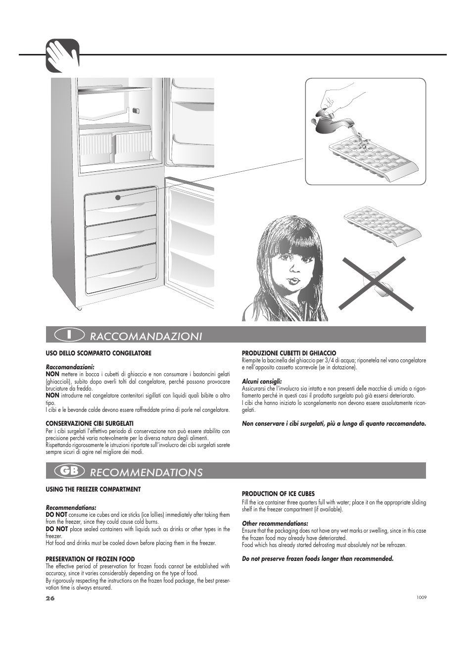 Raccomandazioni, Recommendations | Fulgor Milano FBC 332 FE User Manual | Page 26 / 36