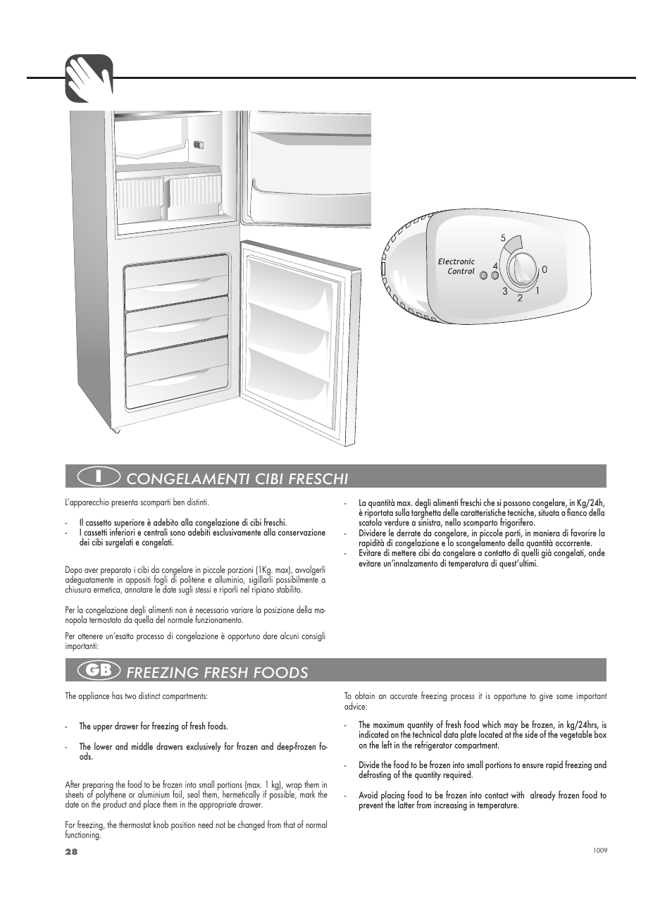 Congelamenti cibi freschi freezing fresh foods | Fulgor Milano FBC 332 FE User Manual | Page 28 / 36