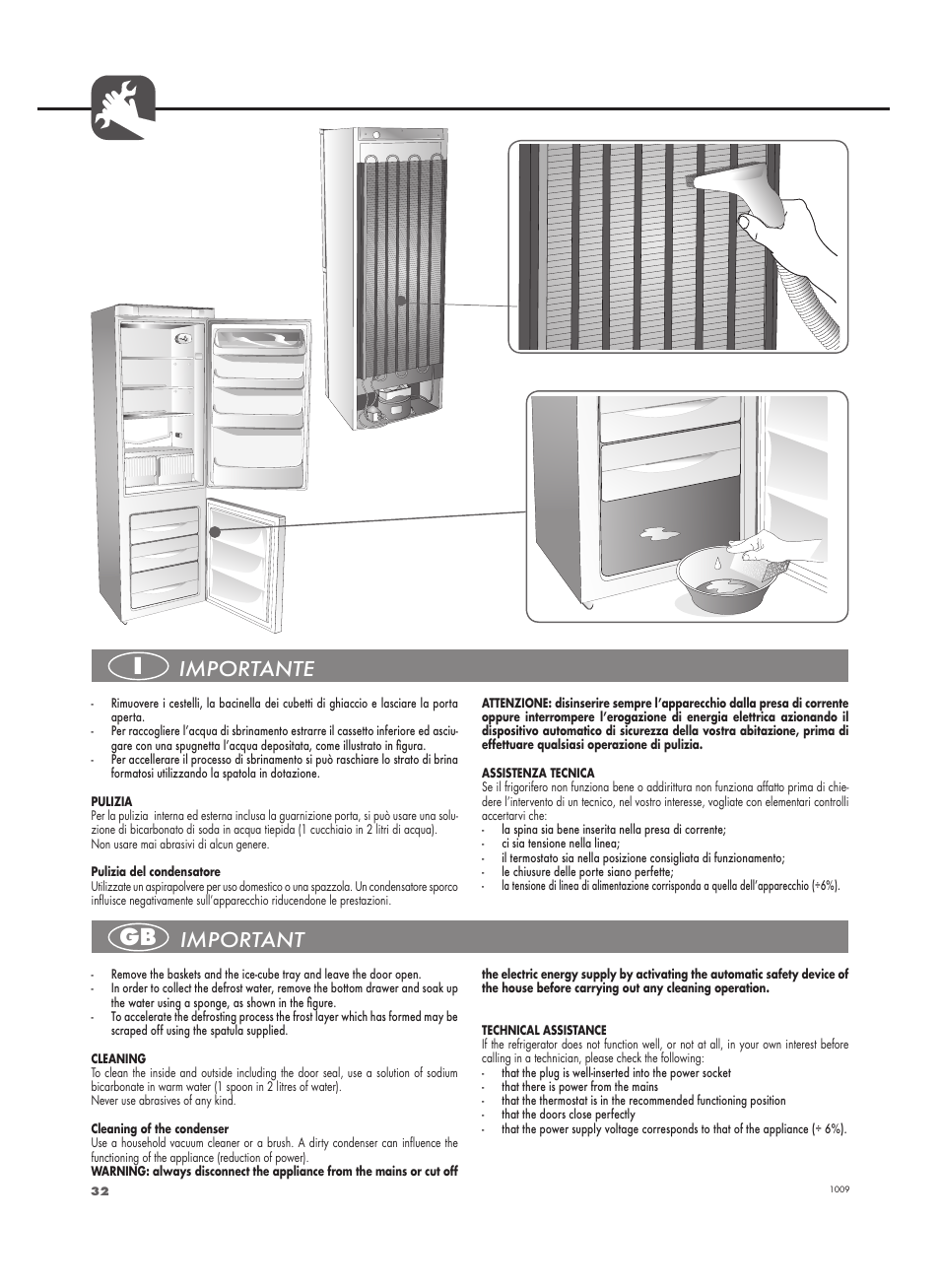 Importante, Important | Fulgor Milano FBC 332 FE User Manual | Page 32 / 36