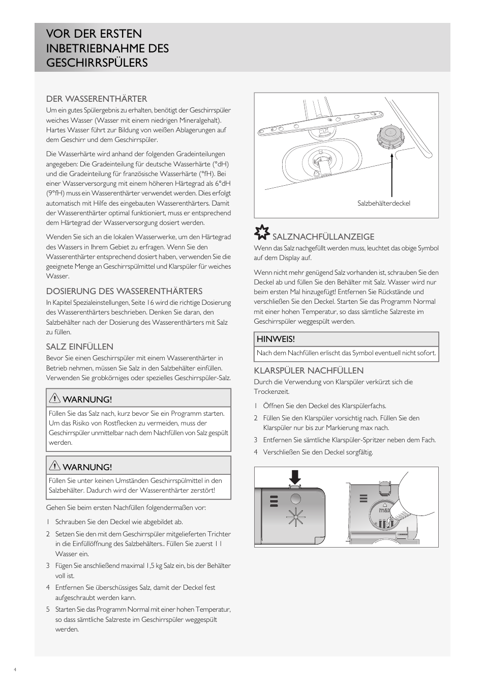 Vor der ersten inbetriebnahme des geschirrspülers | Fulgor Milano FDW9017 User Manual | Page 88 / 168
