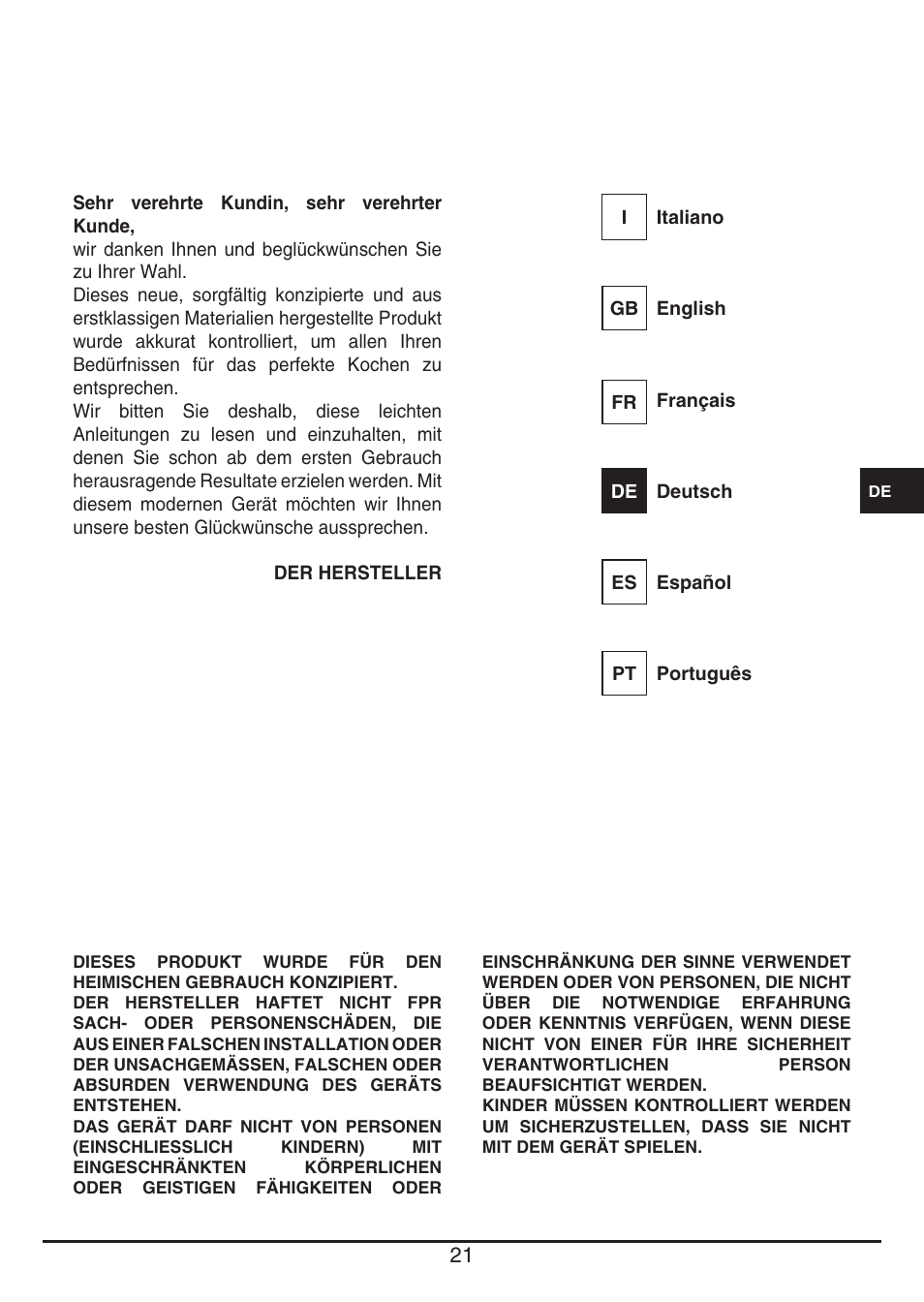 Fulgor Milano CHD 9003 TC User Manual | Page 21 / 36