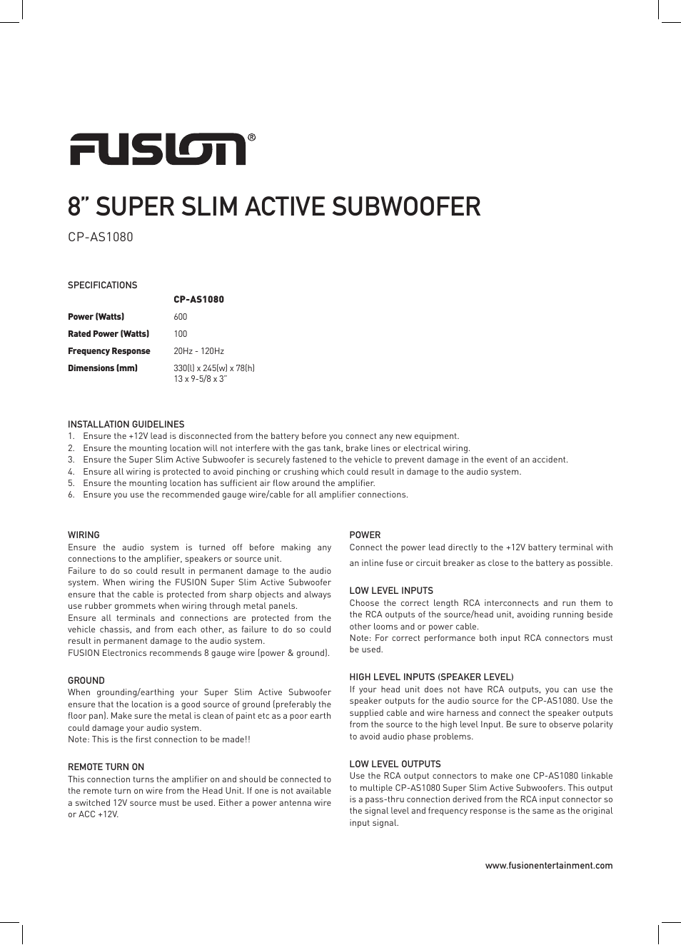 Fusion CP-AS1080 User Manual | 2 pages