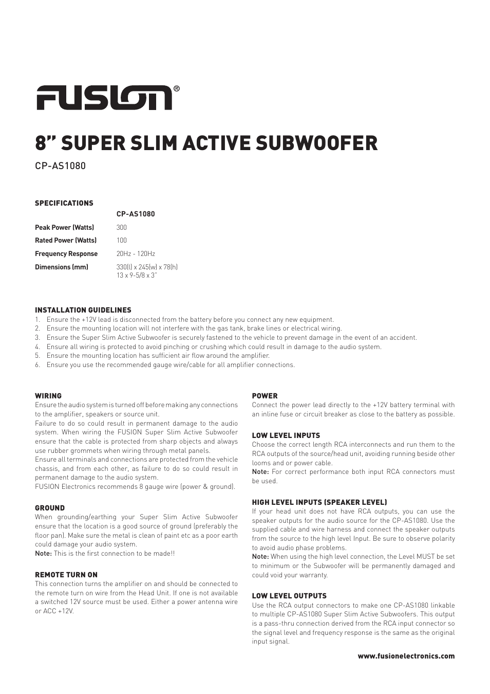 Fusion CP-AS1080 v3 User Manual | 2 pages