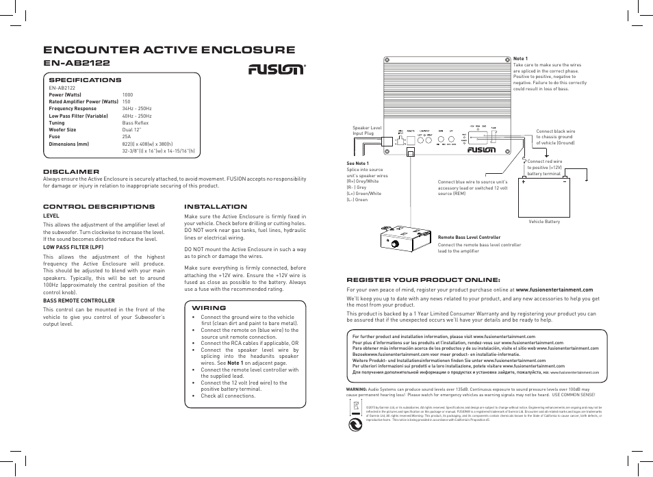 Encounter active enclosure, En-ab2122 | Fusion EN-AB2122 User Manual | Page 2 / 2
