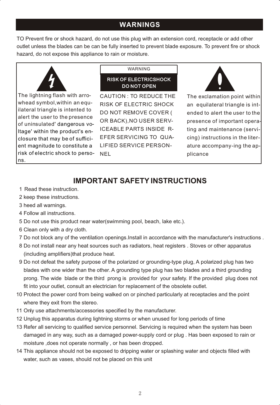 Т³гж 3, Important safety instructions, Warnings | Curtis RCD-718 User Manual | Page 3 / 13