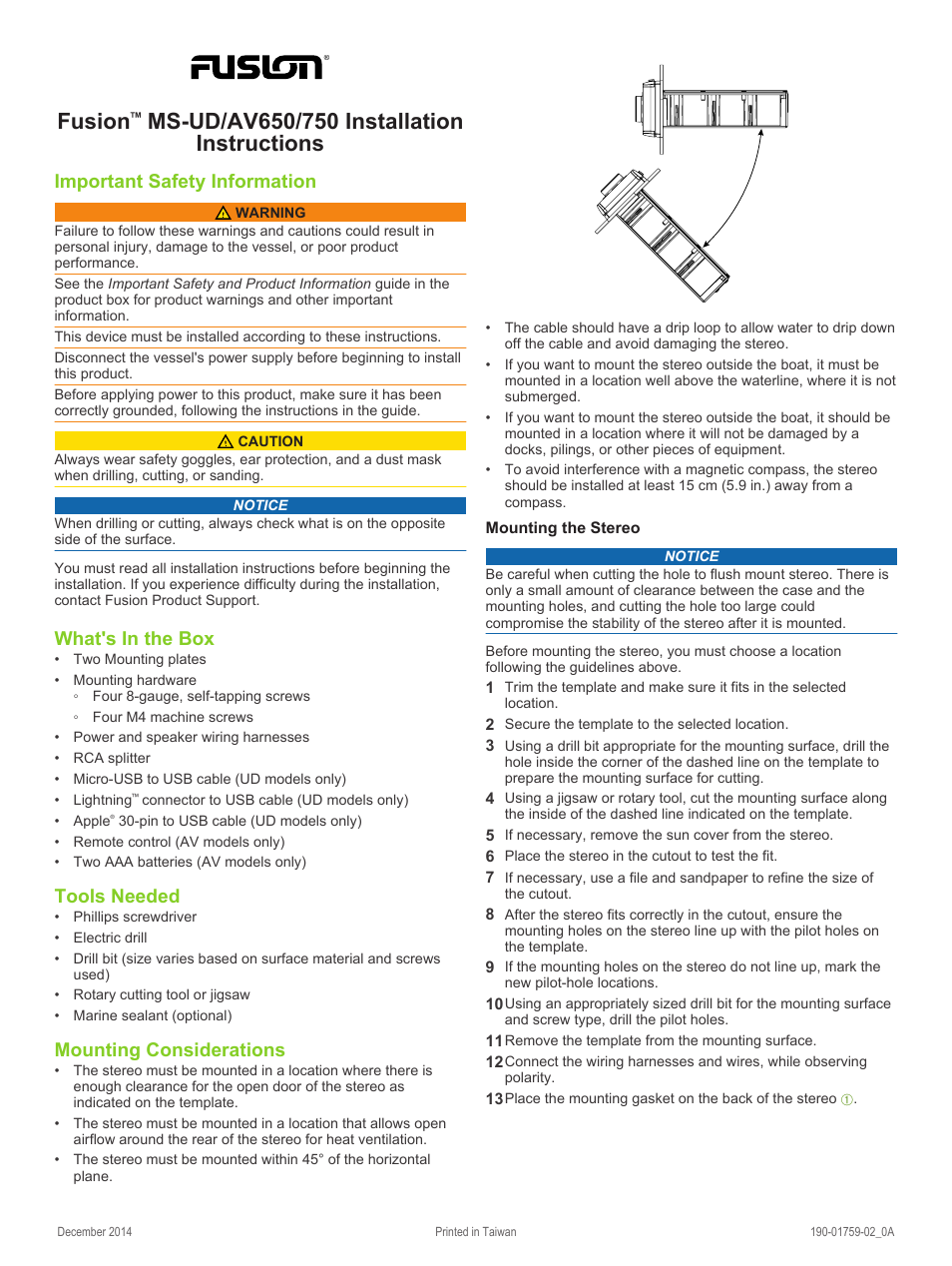 Fusion MS-UD650 Installation User Manual | 6 pages
