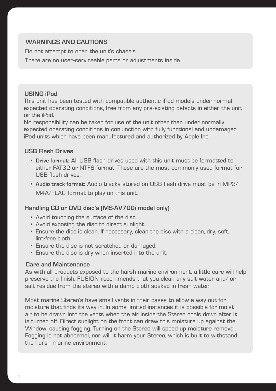 Fusion MS-AV700i User Manual | Page 2 / 68