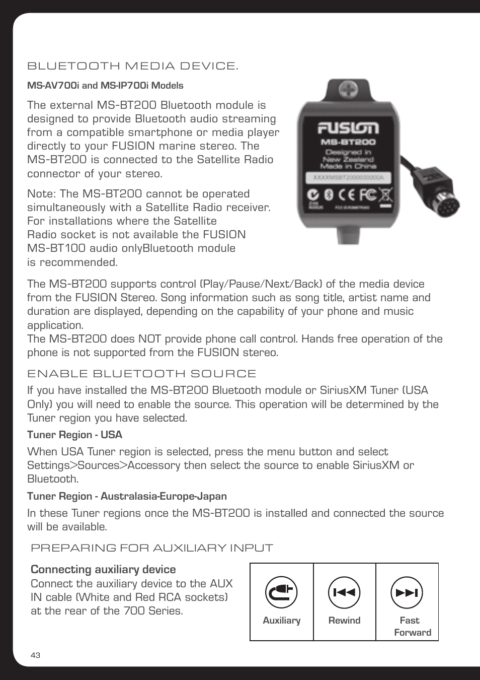 Connecting auxiliary device | Fusion MS-AV700i User Manual | Page 44 / 68