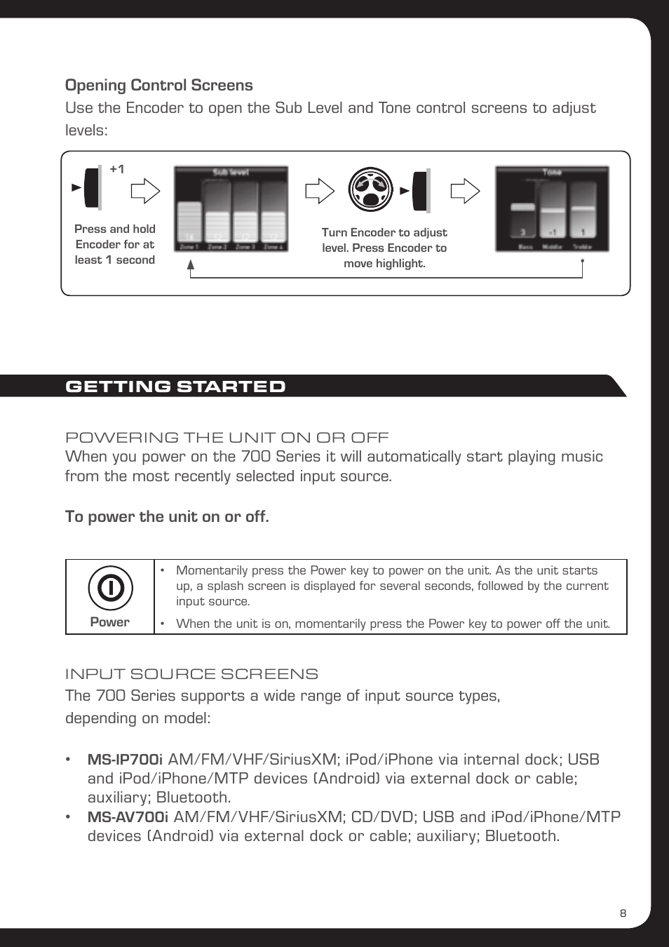 Opening control screens | Fusion MS-AV700i User Manual | Page 9 / 68