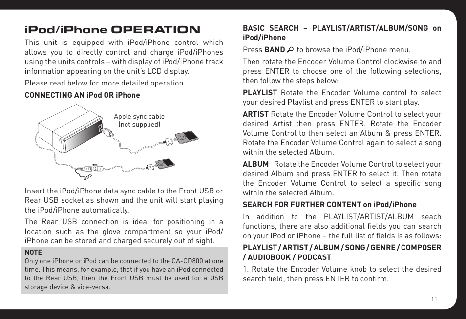 Ipod/iphone operation | Fusion RV-CD800 User Manual | Page 11 / 32