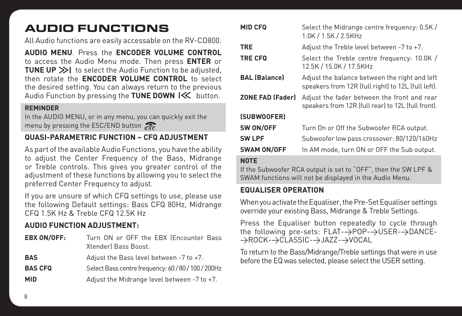 Audio functions | Fusion RV-CD800 User Manual | Page 8 / 32