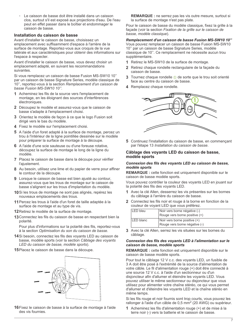 Installation du caisson de basse | Fusion SG-SL10SPW User Manual | Page 7 / 34