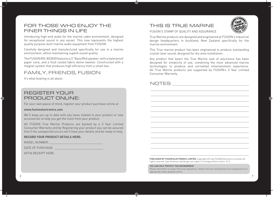 For those who enjoy the finer things in life, Family, friends, fusion, Register your product online | This is true marine | Fusion MS-BX3020 User Manual | Page 2 / 4