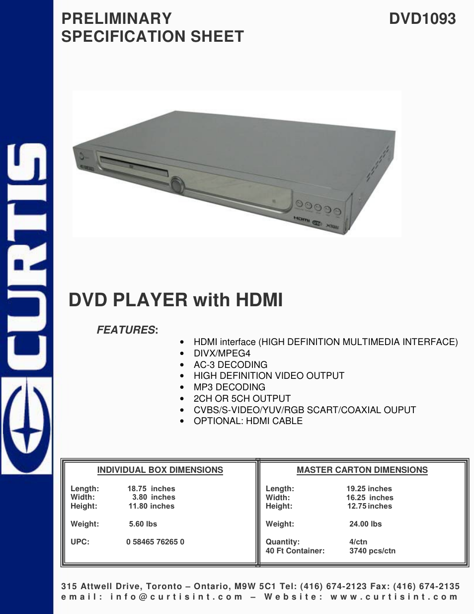 Curtis DVD1093 User Manual | 1 page