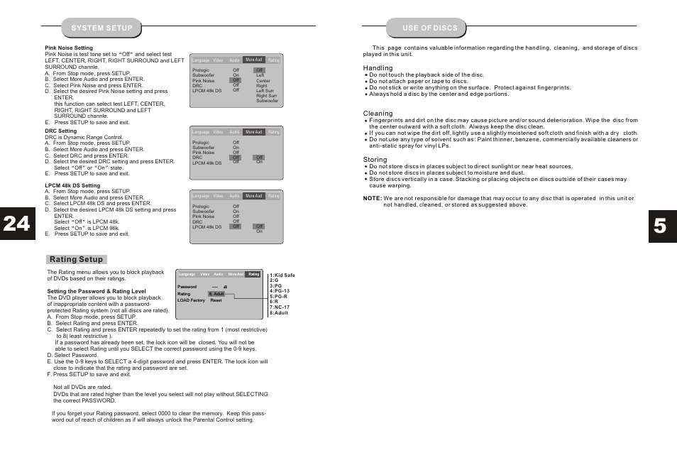 Т³гж 6, Rating setup | Curtis DVD6041 User Manual | Page 6 / 15