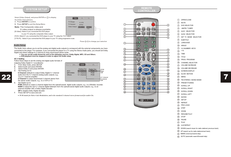 Т³гж 8, Remote controller system setup | Curtis DVD6041 User Manual | Page 8 / 15