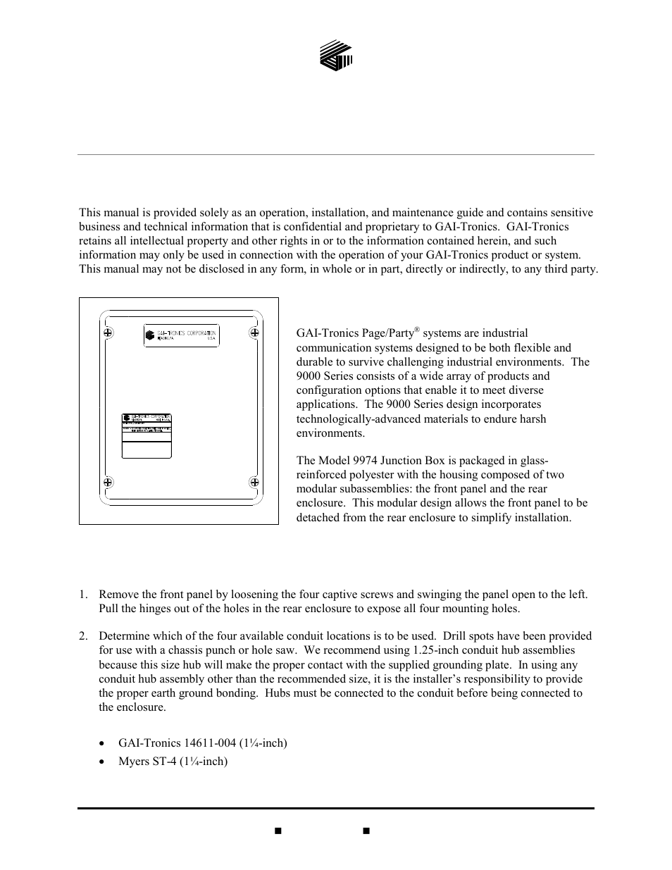 GAI-Tronics 9974 Junction Box User Manual | 5 pages