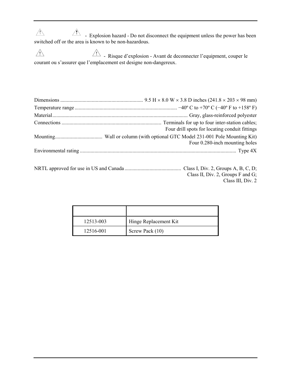 Specifications | GAI-Tronics 9974 Junction Box User Manual | Page 4 / 5