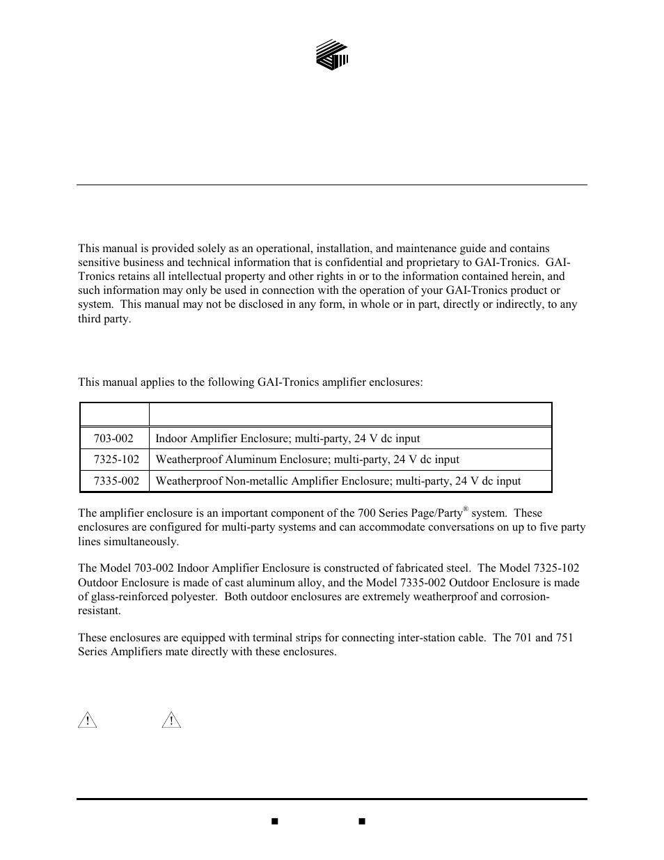 GAI-Tronics 7335-002 Multi-Party 24 V DC Amplifier Enclosures User Manual | 13 pages