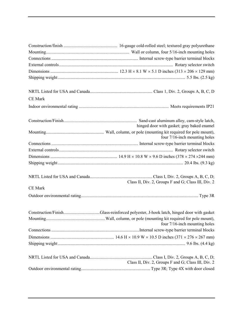 Specifications | GAI-Tronics 7335-002 Multi-Party 24 V DC Amplifier Enclosures User Manual | Page 10 / 13