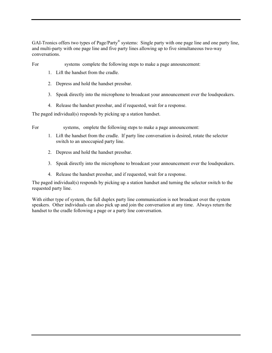 Operation | GAI-Tronics 785-002  24 V DC Explosion-proof Page/Party Handset Stations User Manual | Page 8 / 14