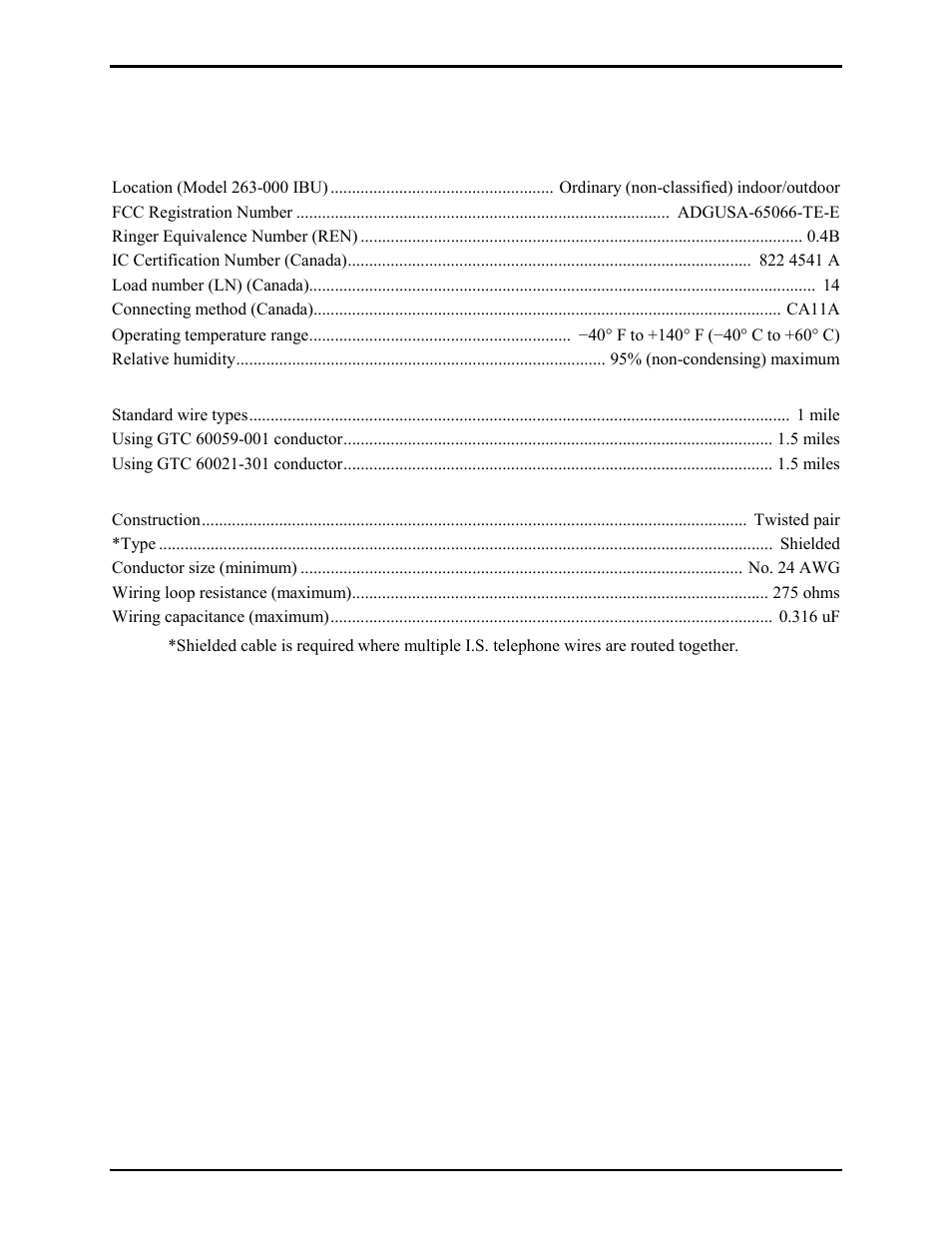 Specifications | GAI-Tronics 262-001 Intrinsically-Safe Telephones User Manual | Page 9 / 13