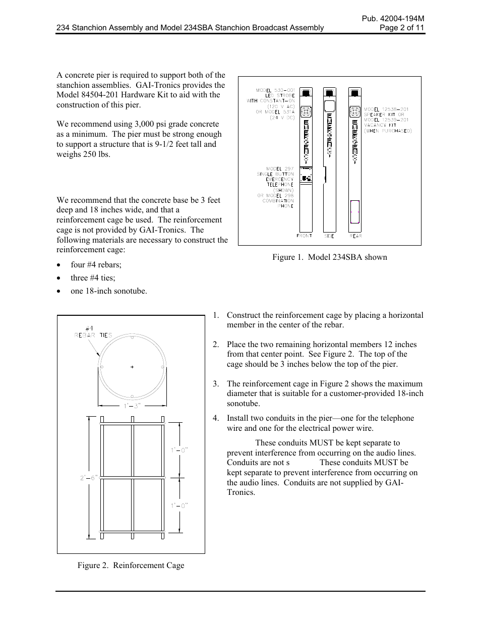 Mounting, Reinforcement cage | GAI-Tronics 234 Stanchion Assembly User Manual | Page 2 / 12