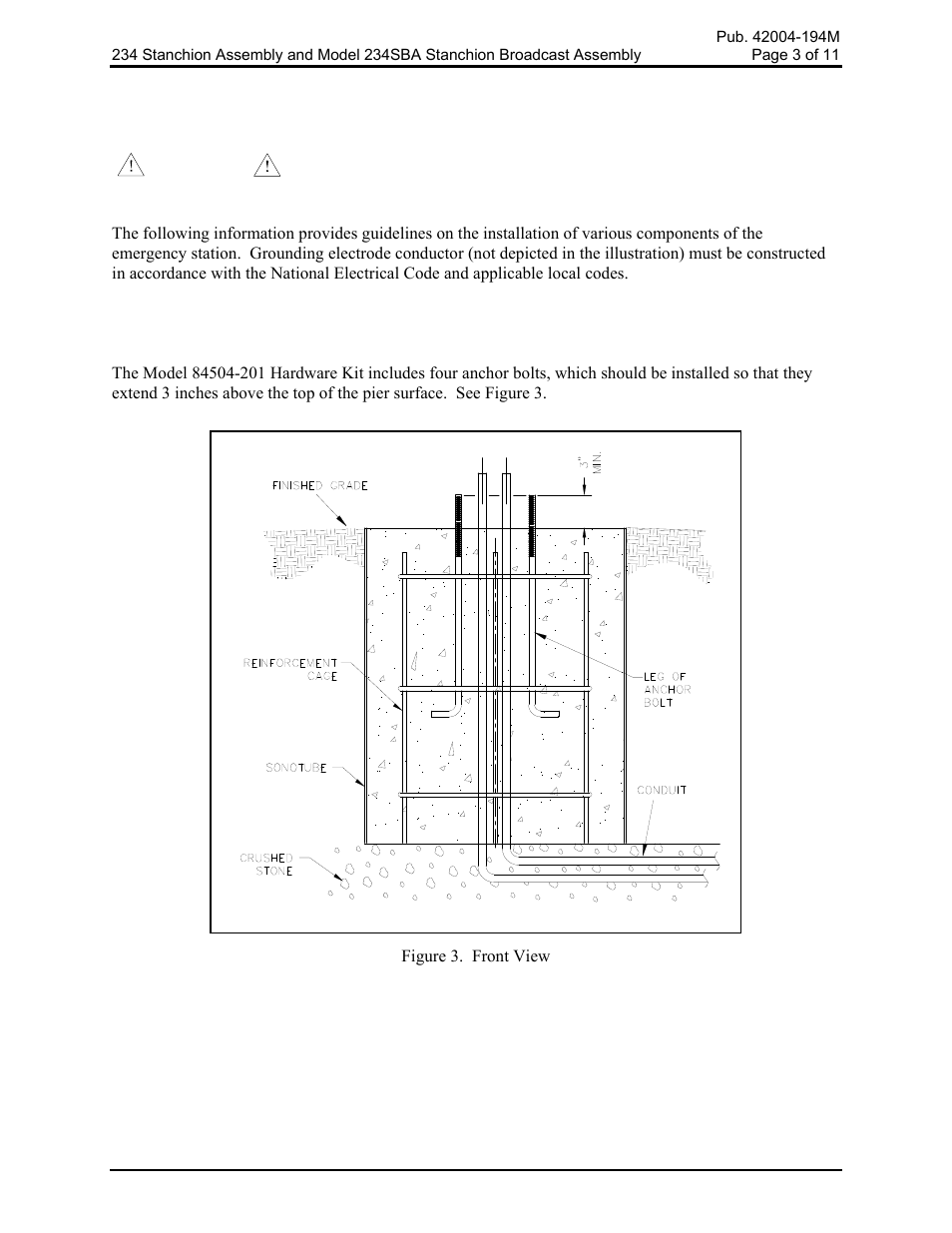 Installation, 84504-201 hardware kit installation | GAI-Tronics 234 Stanchion Assembly User Manual | Page 3 / 12