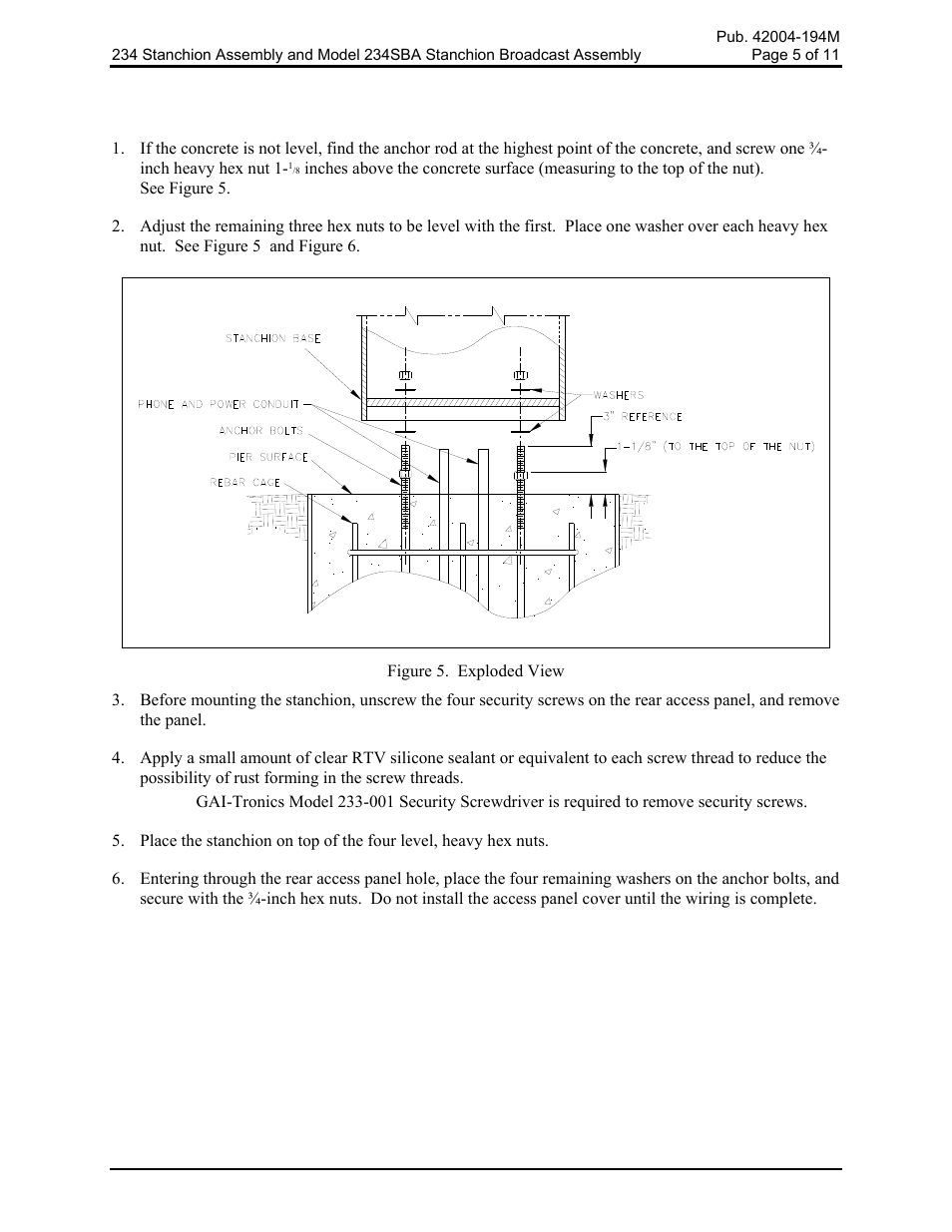 GAI-Tronics 234 Stanchion Assembly User Manual | Page 5 / 12